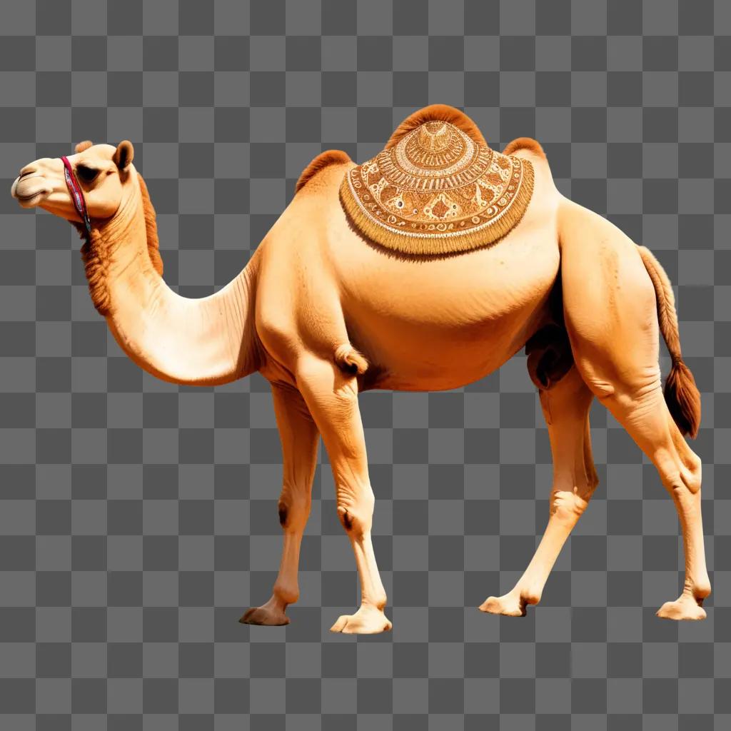 realistic camel drawing with a ornate saddle