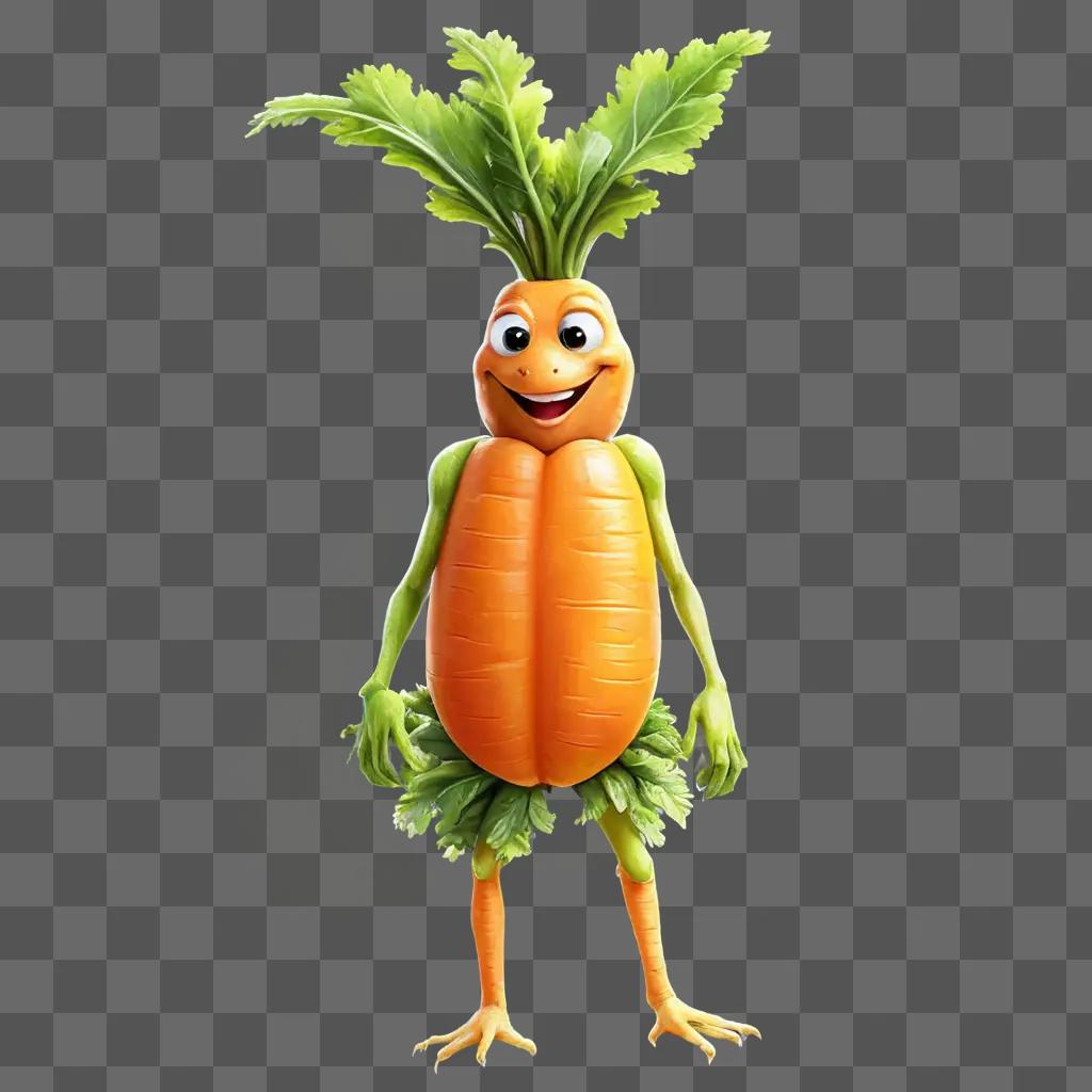 realistic carrot drawing A carrot man standing on a yellow background