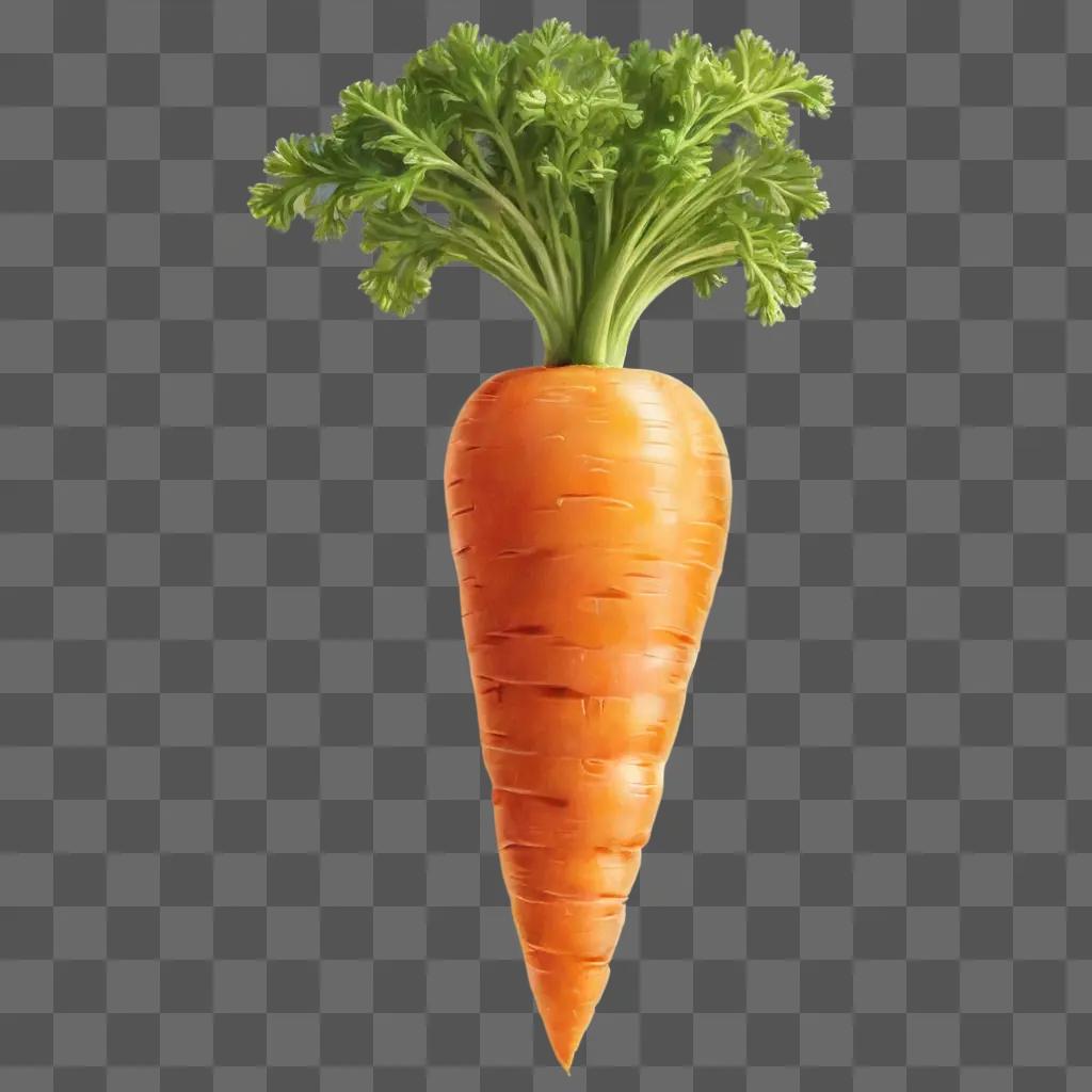 realistic carrot drawing A carrot with green leaves on a beige background