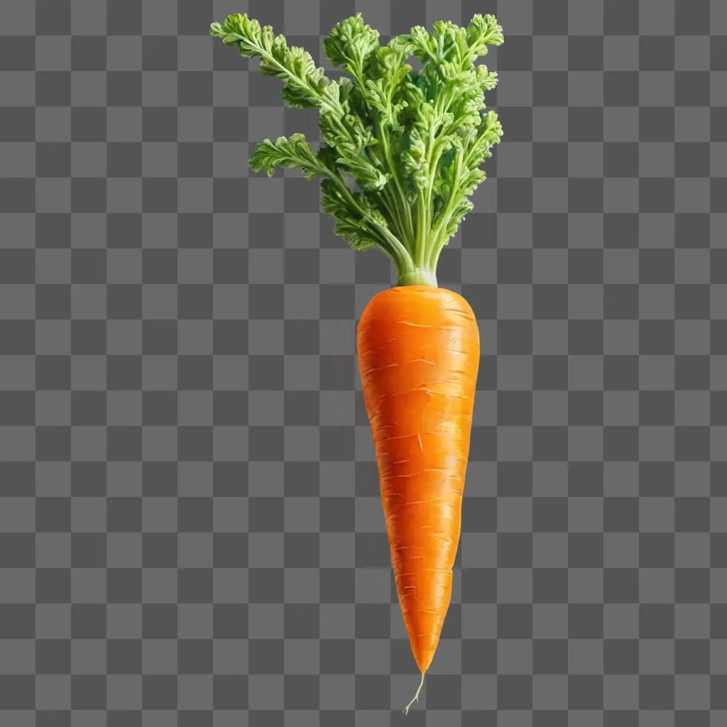 realistic carrot drawing A vibrant carrot with green leaves on a yellow background