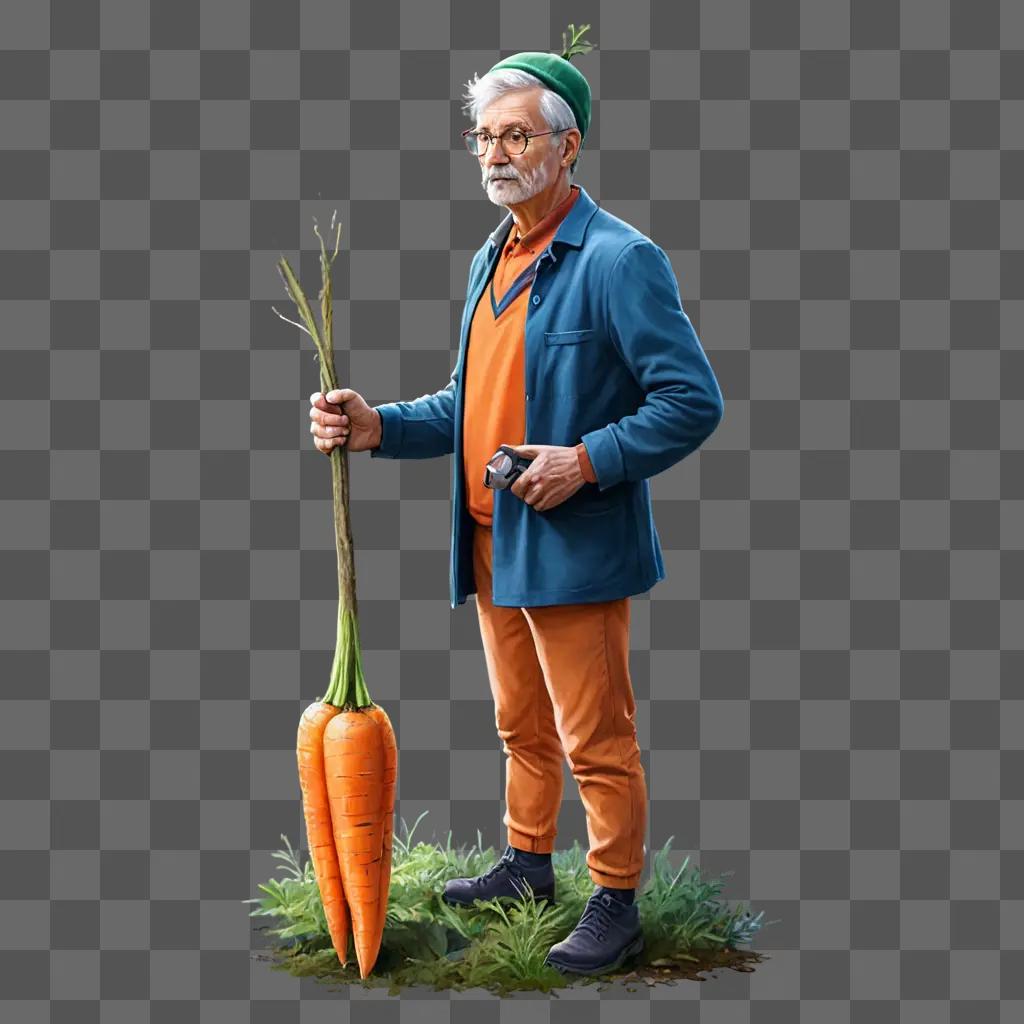 realistic carrot drawing An old man stands with two carrots