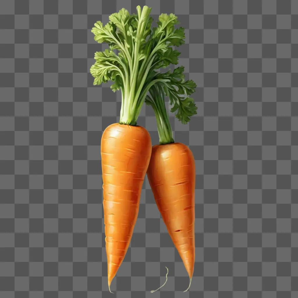 realistic carrot drawing Two carrots with green tops and stems