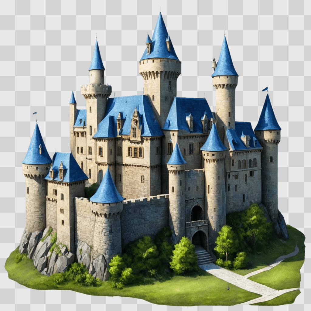 realistic castle drawing A large castle is shown in the image