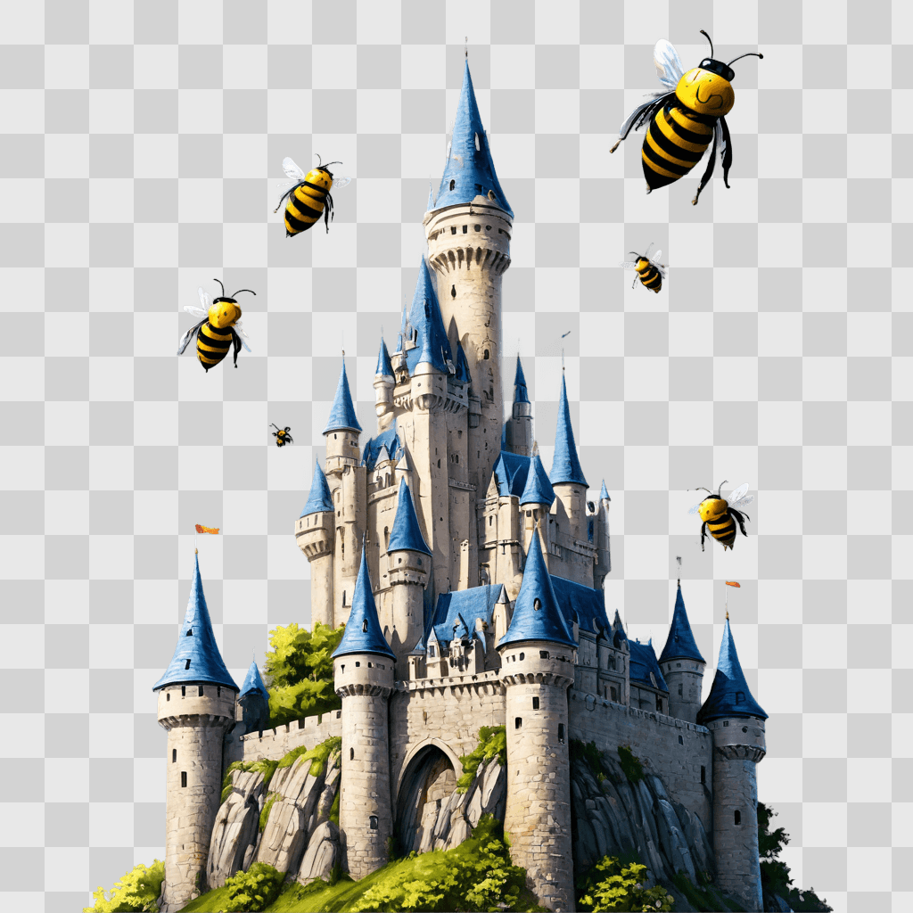 realistic castle drawing A magical castle with flying bees