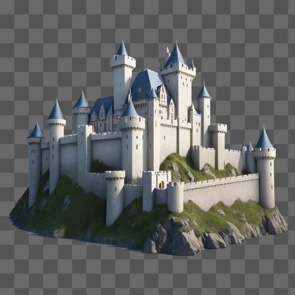 realistic castle drawing with detailed towers and walls