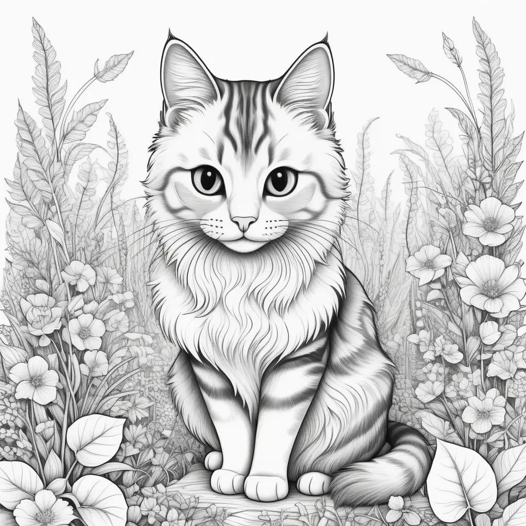 realistic cat coloring page features a large cat with a white face and blue eyes