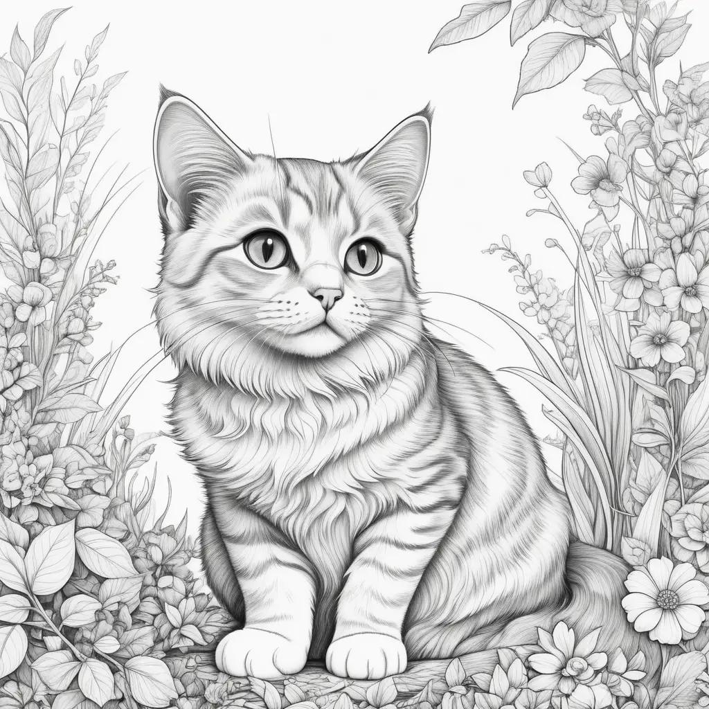 realistic cat coloring page features a sitting kitten