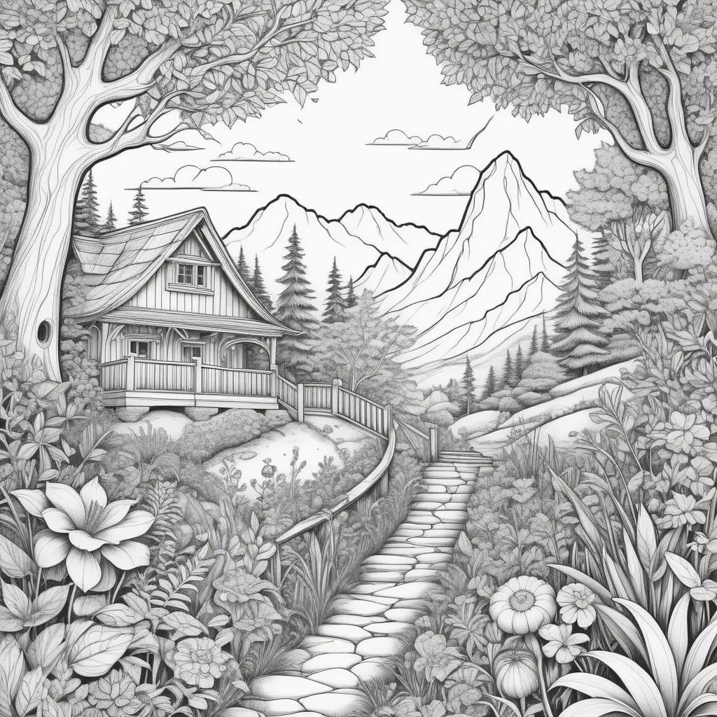 realistic coloring page of a serene outdoor scene