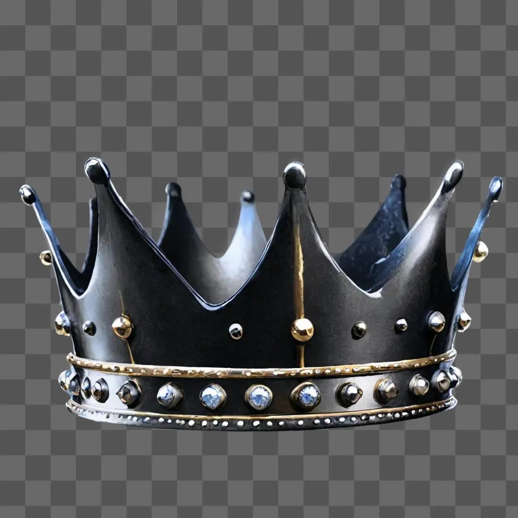 realistic crown drawing A black crown with silver and gold decorations