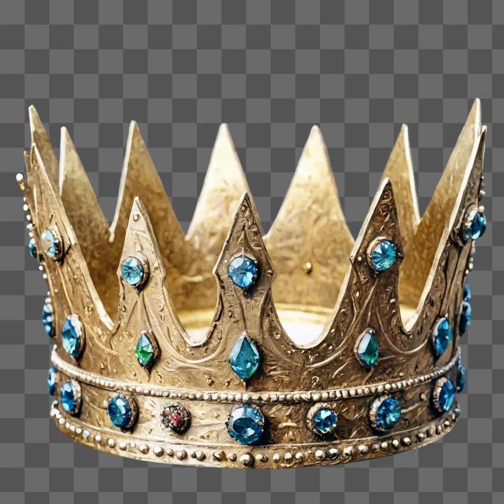 realistic crown drawing A golden crown with blue jewels adorns a tan background