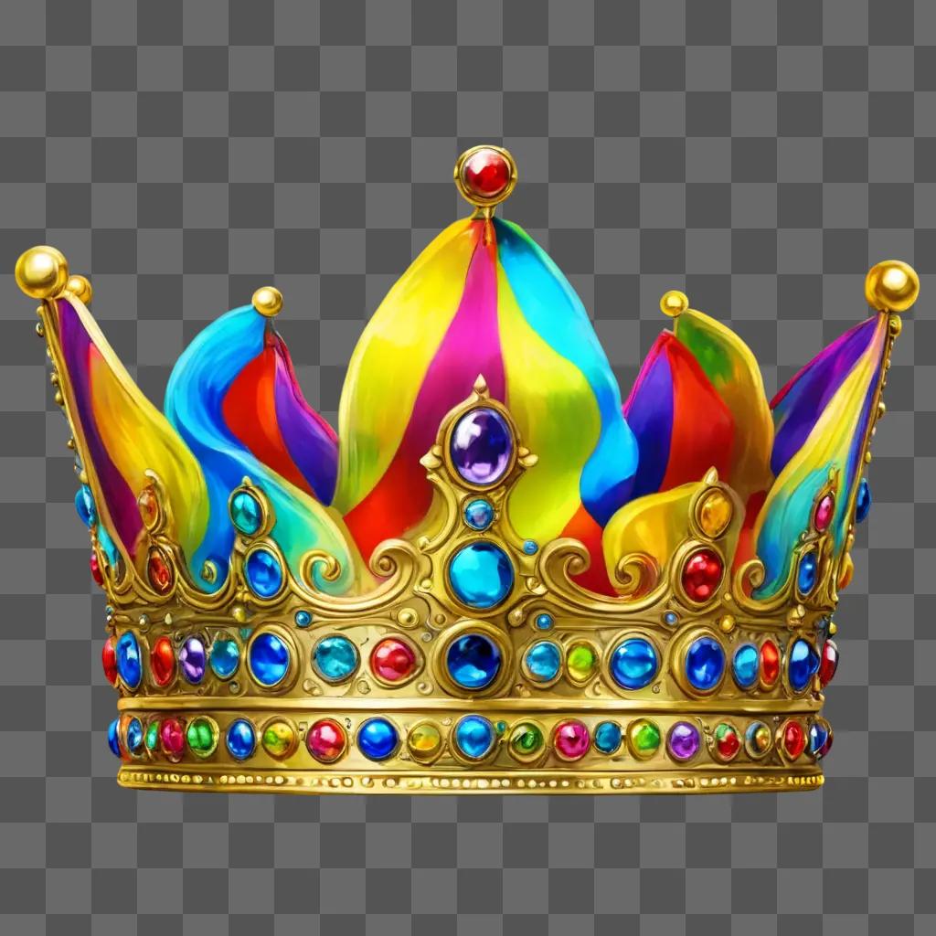 realistic crown drawing A rainbow crown with colorful jewels adorns it