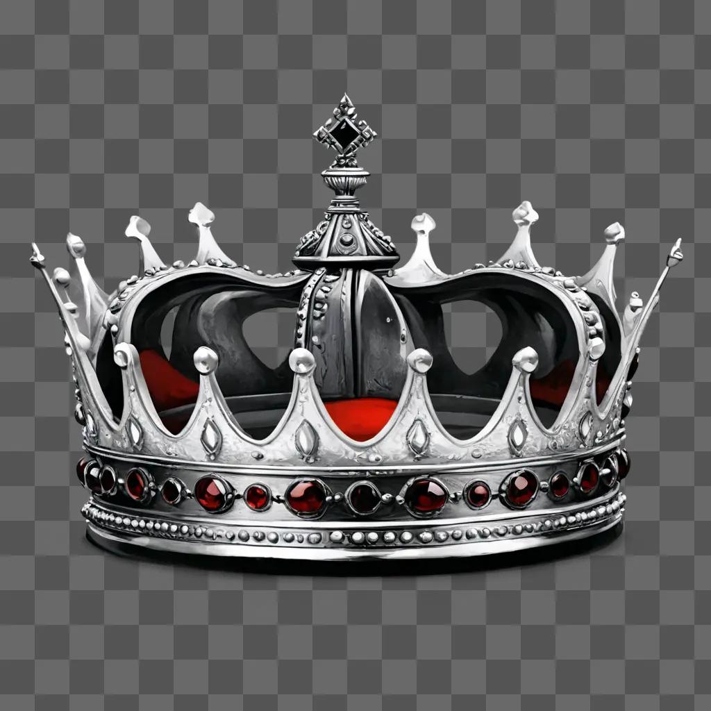 realistic crown drawing A silver crown with red jewels on a grey background