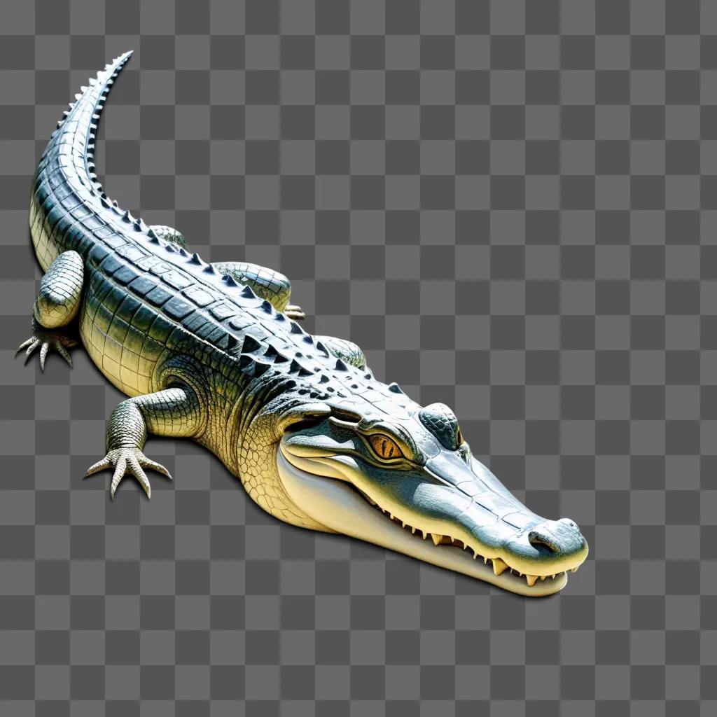 realistic drawing of a coy alligator on a gray background