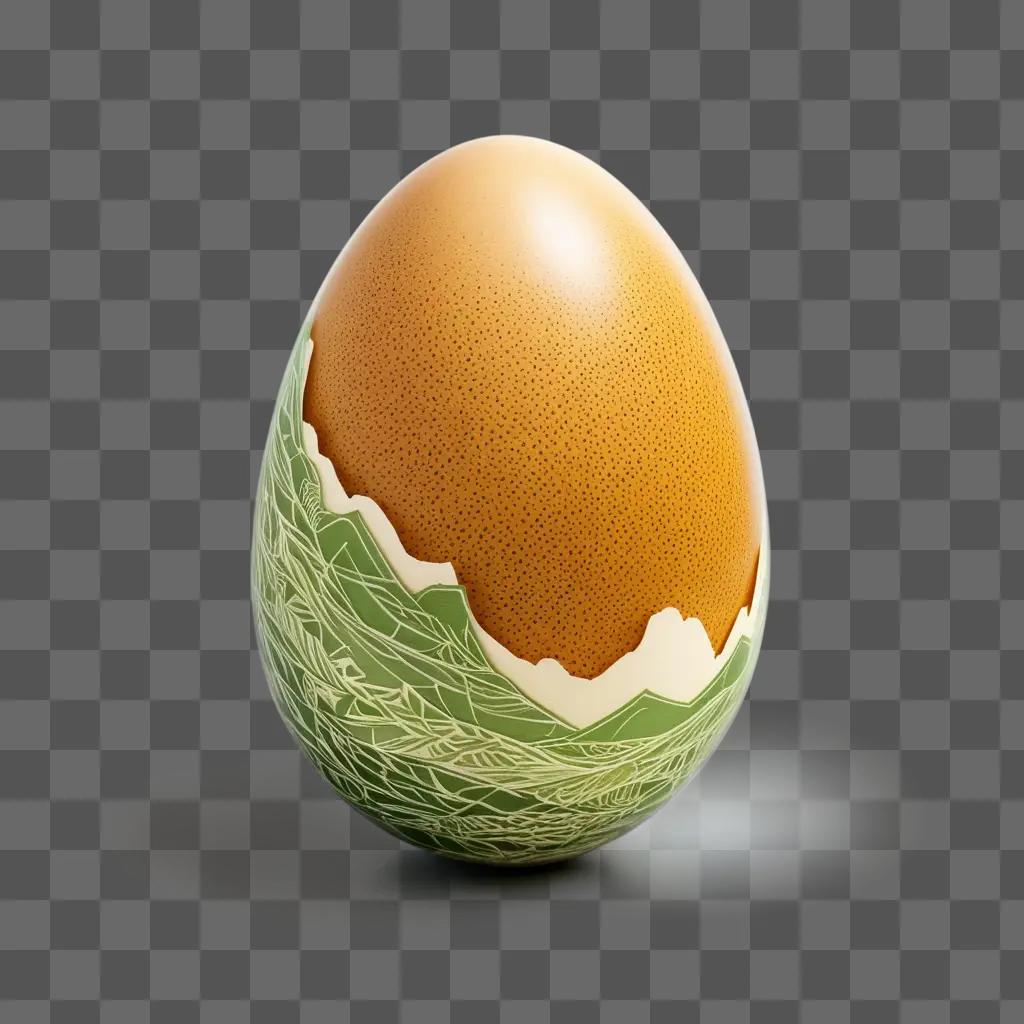 realistic drawing of a cracked egg with a green shell