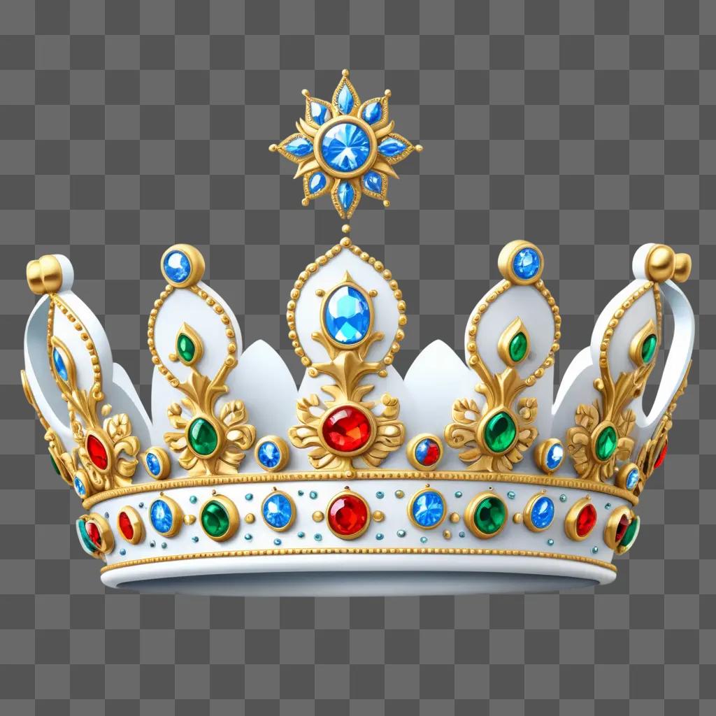 realistic drawing of a crown with multicolored jewels