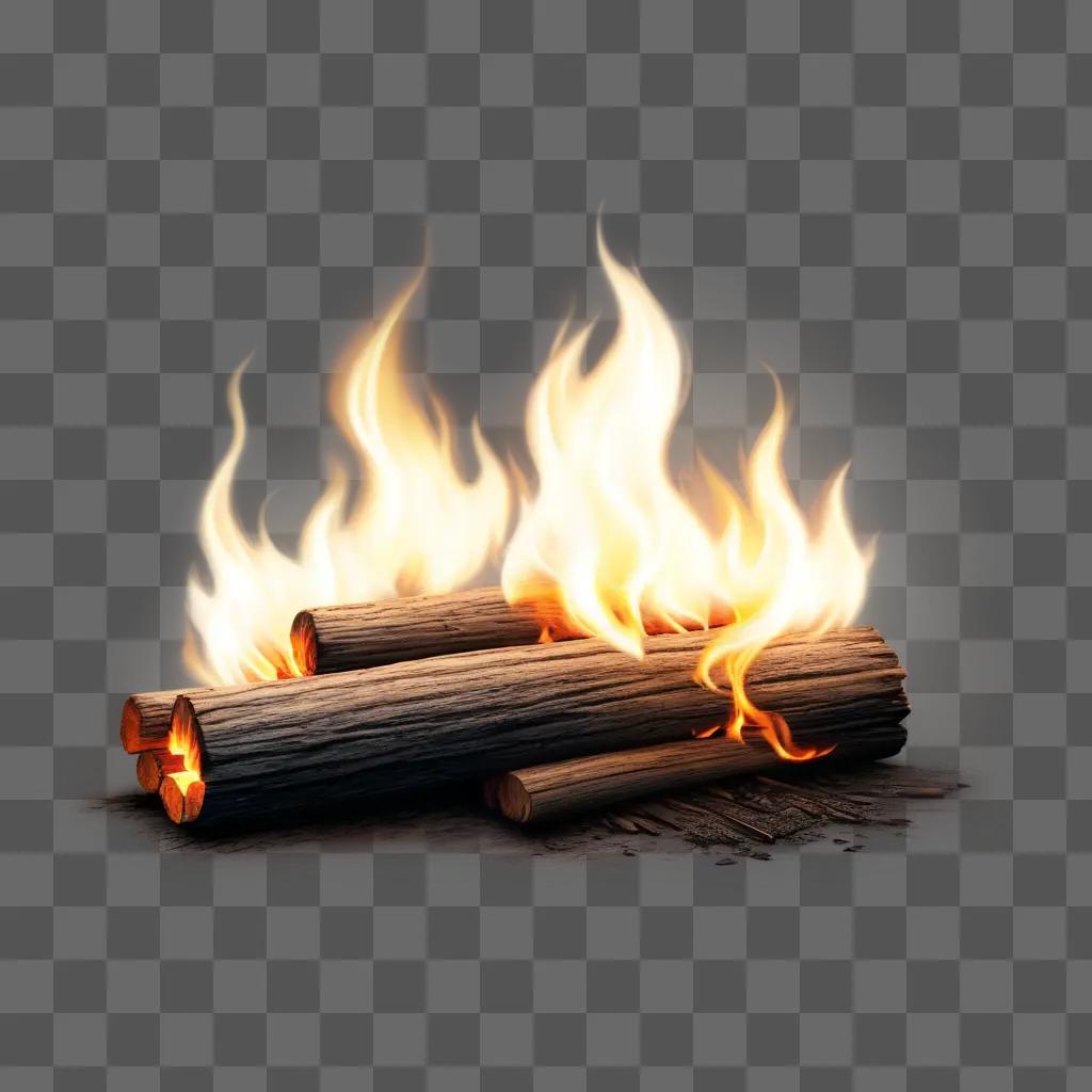 realistic drawing of a fire burning on a log