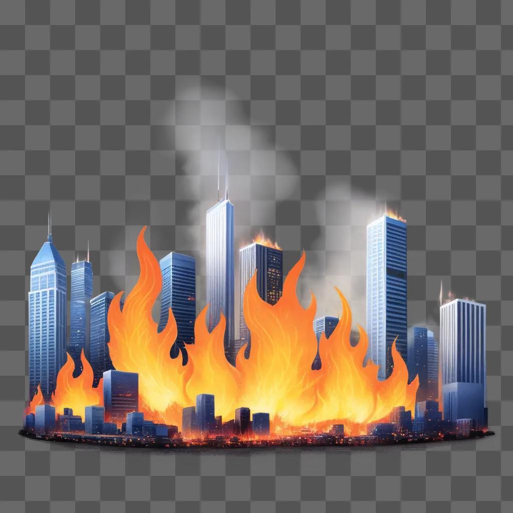 realistic drawing of a fire engulfing a city