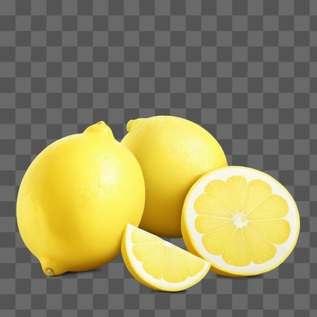 realistic drawing of a lemon with its slices and core