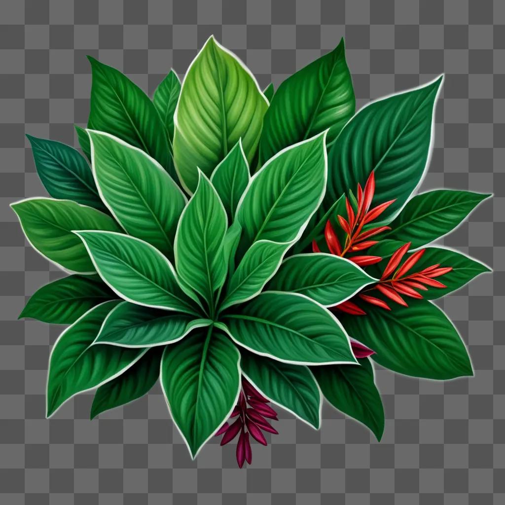 realistic drawing of a plant with leaves and red flowers