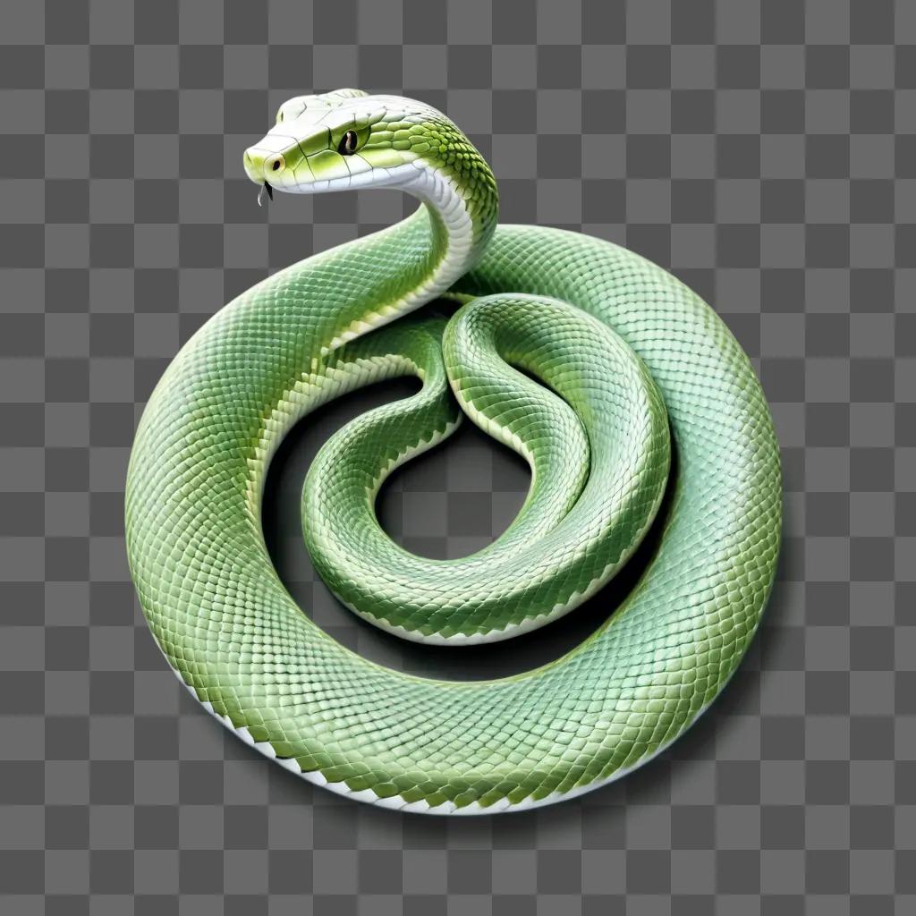 realistic drawing of a snake with a green body and white spots