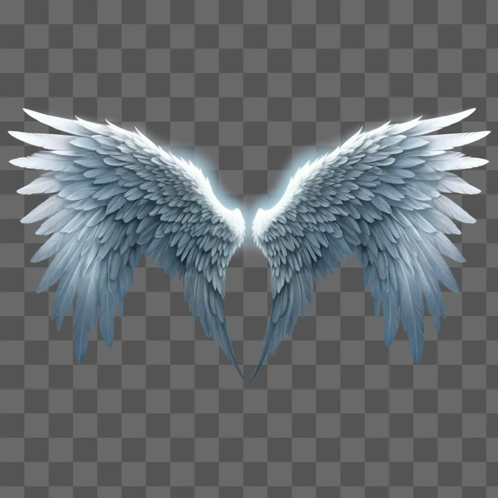 realistic drawing of angel wings against a blue background