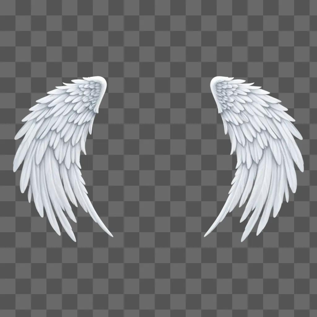 realistic drawing of angel wings against a grey background