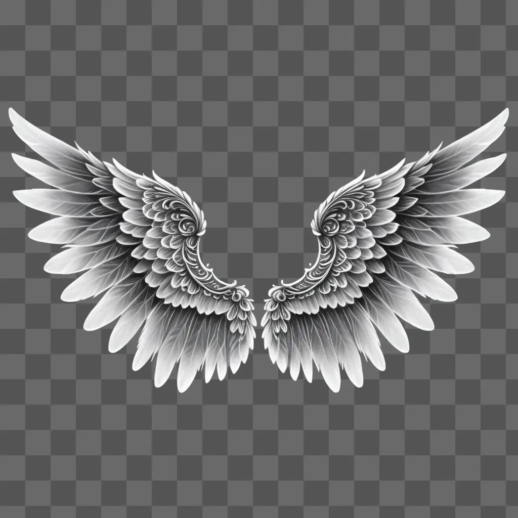 realistic drawing of angel wings on a gray background