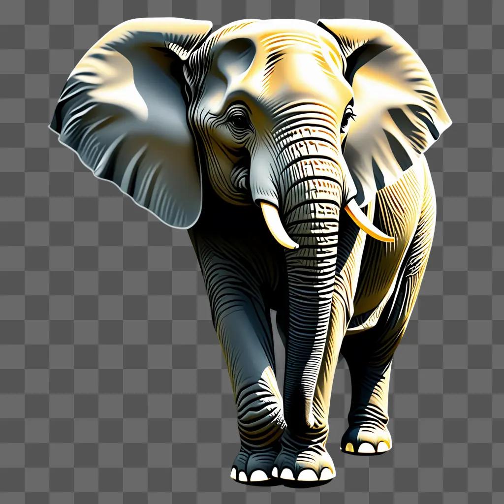 realistic elephant drawing against a gray background