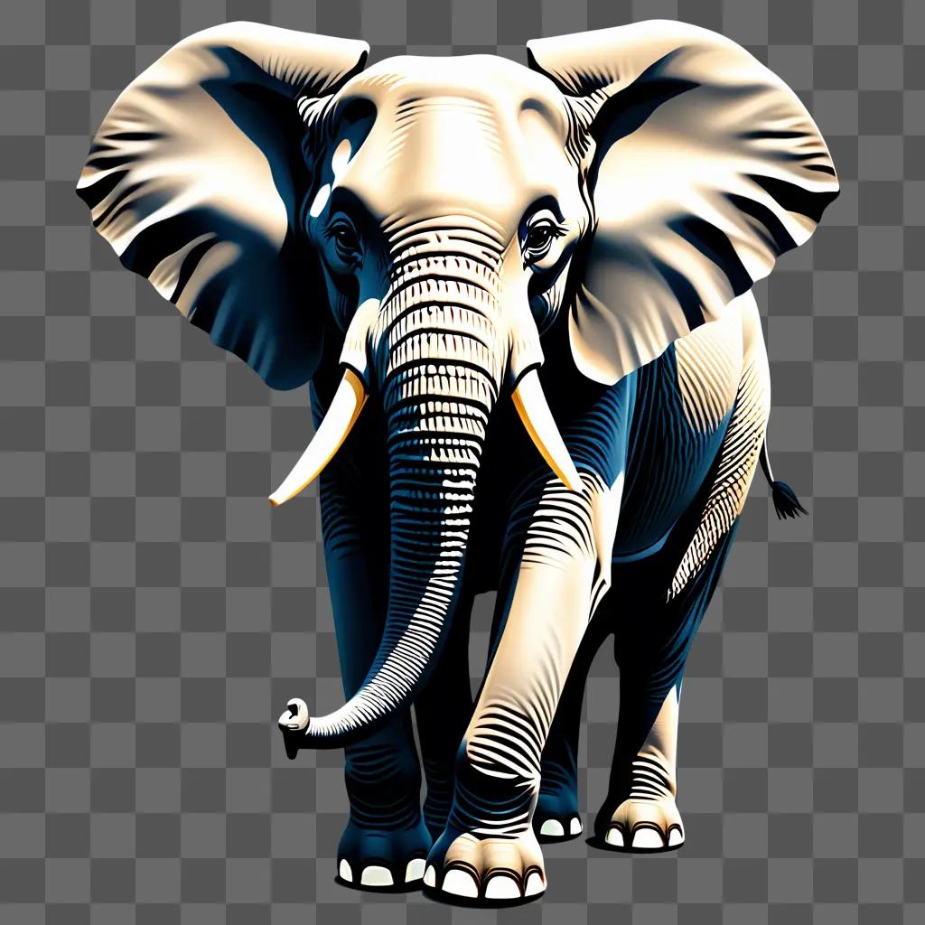 realistic elephant drawing with a gray background