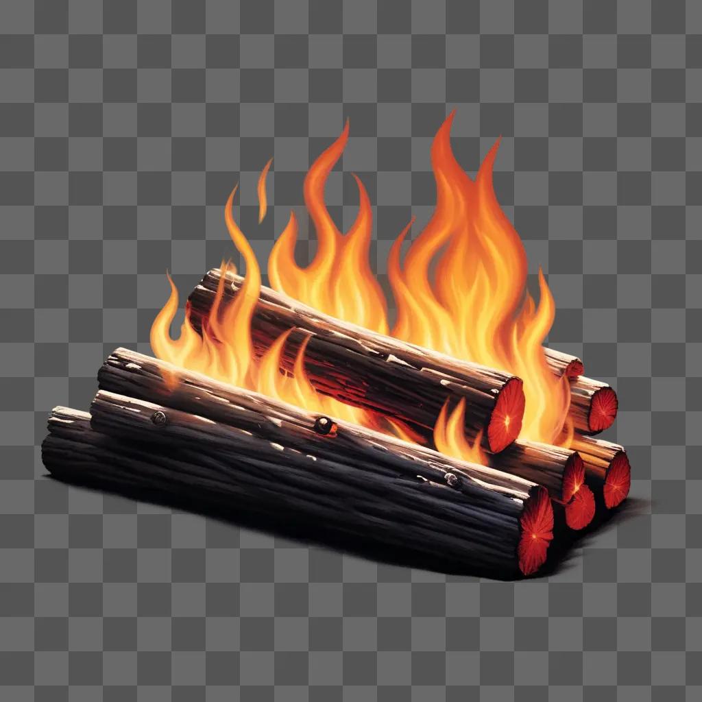 realistic fire drawing of logs