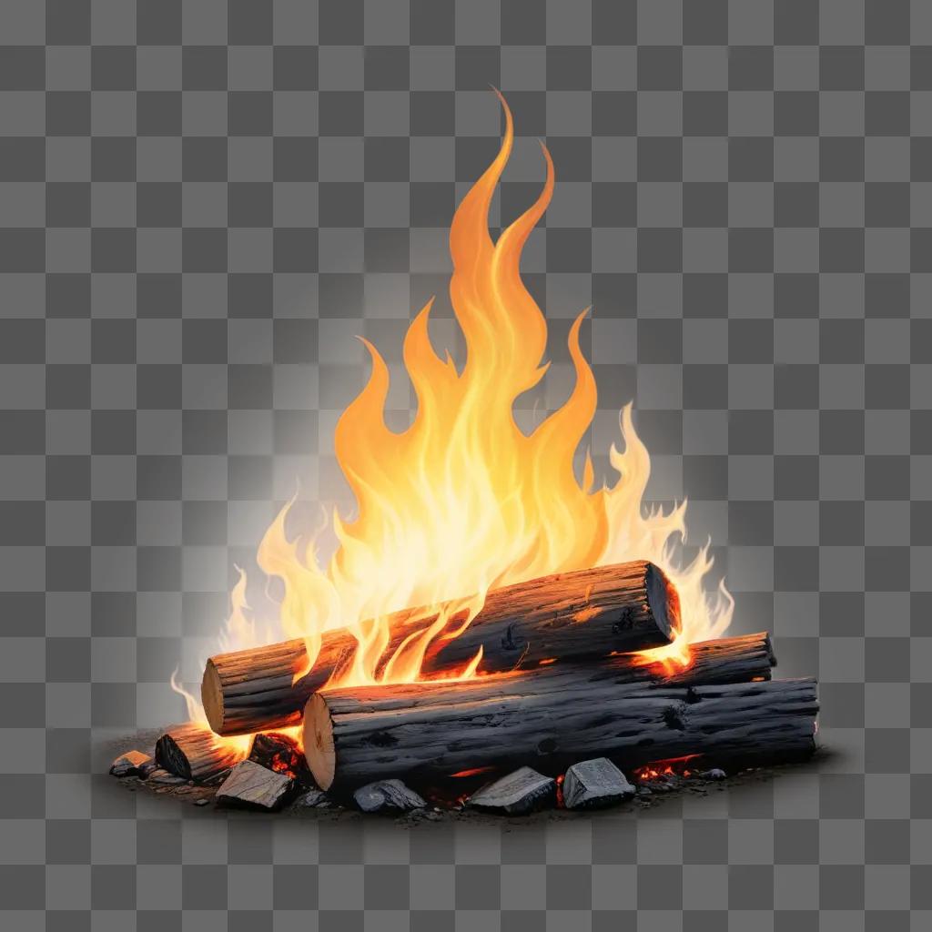 realistic fire drawing on a beige background