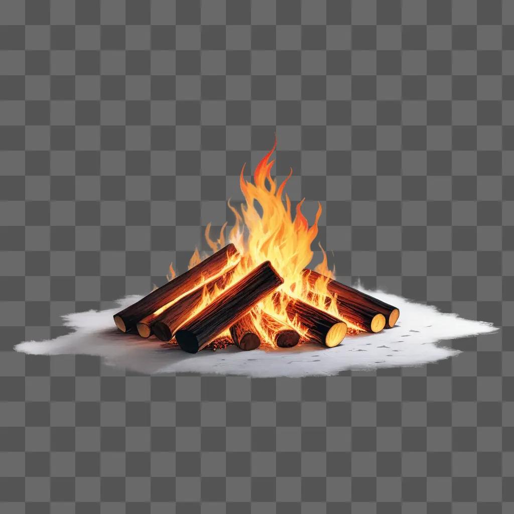 realistic fire drawing on a beige background