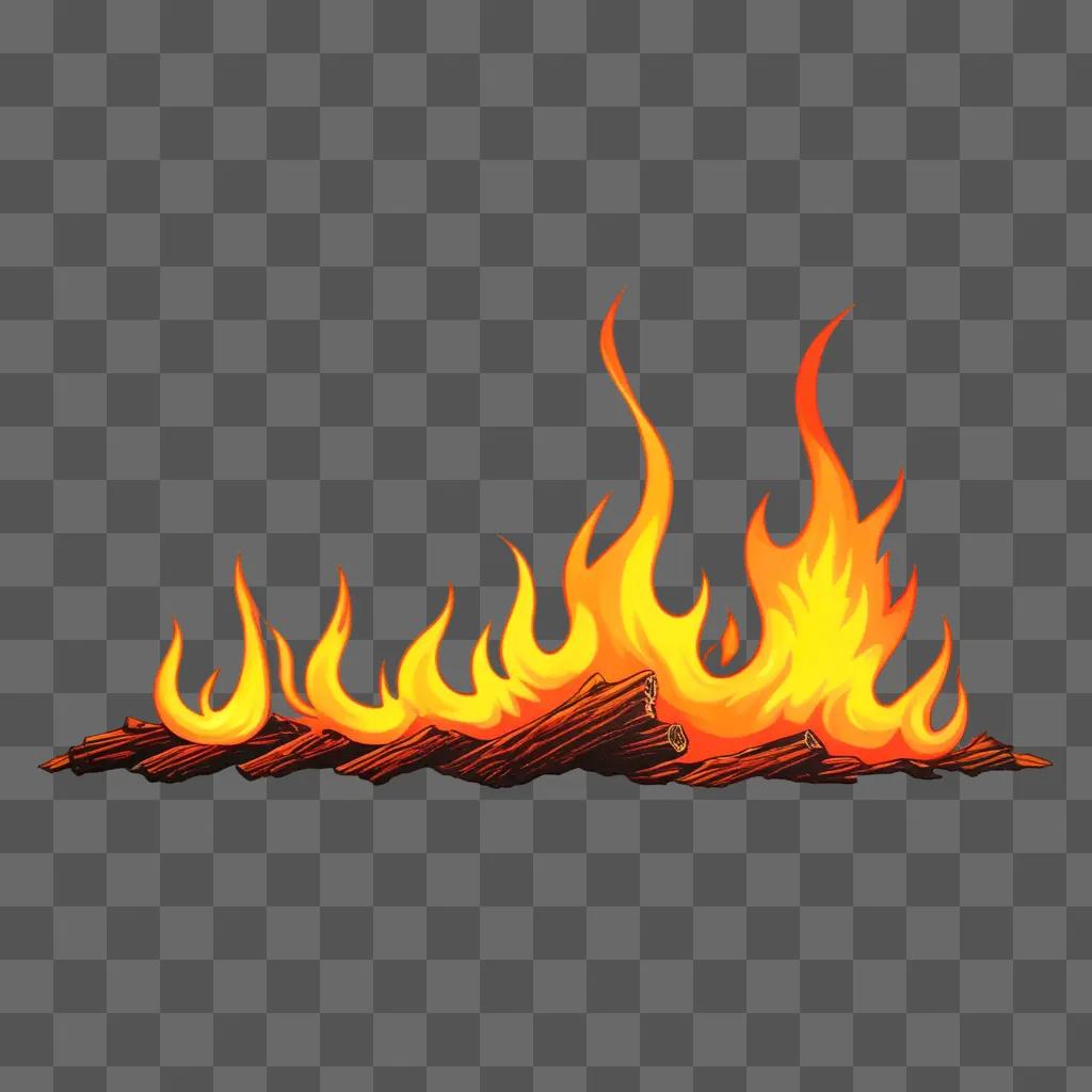 realistic fire drawing on a brown background