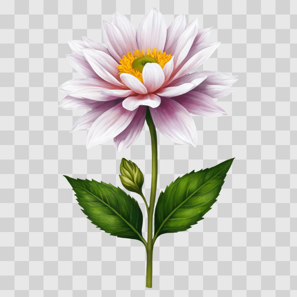 realistic flower drawing A single flower with green leaves on a green background