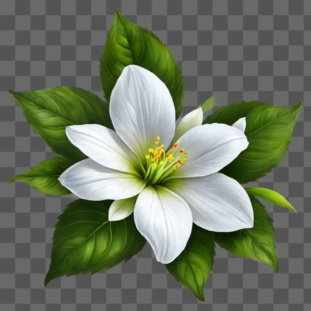 realistic flower drawing A white flower surrounded by green leaves