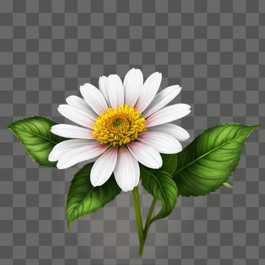 realistic flower drawing A white flower with green leaves and stem