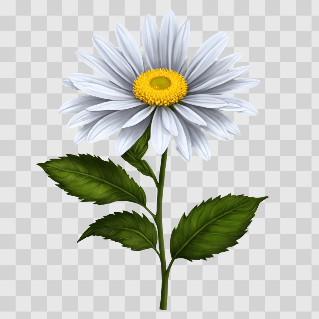 realistic flower drawing A white flower with yellow center on green background