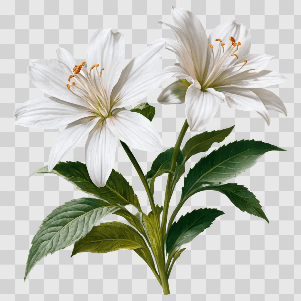 realistic flower drawing A white flower with yellow centers on a green background