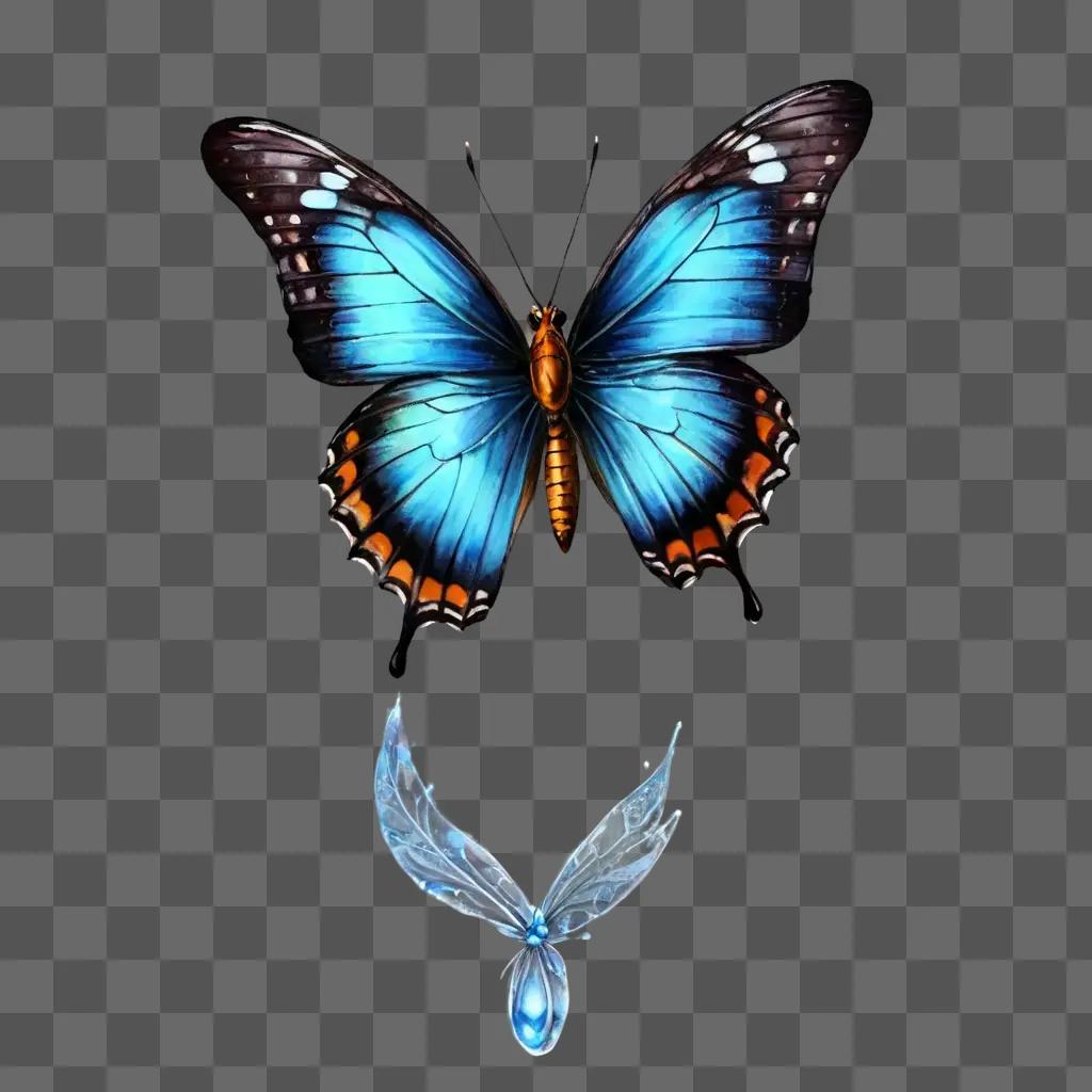 realistic gift drawing A blue butterfly with a blue and orange wing