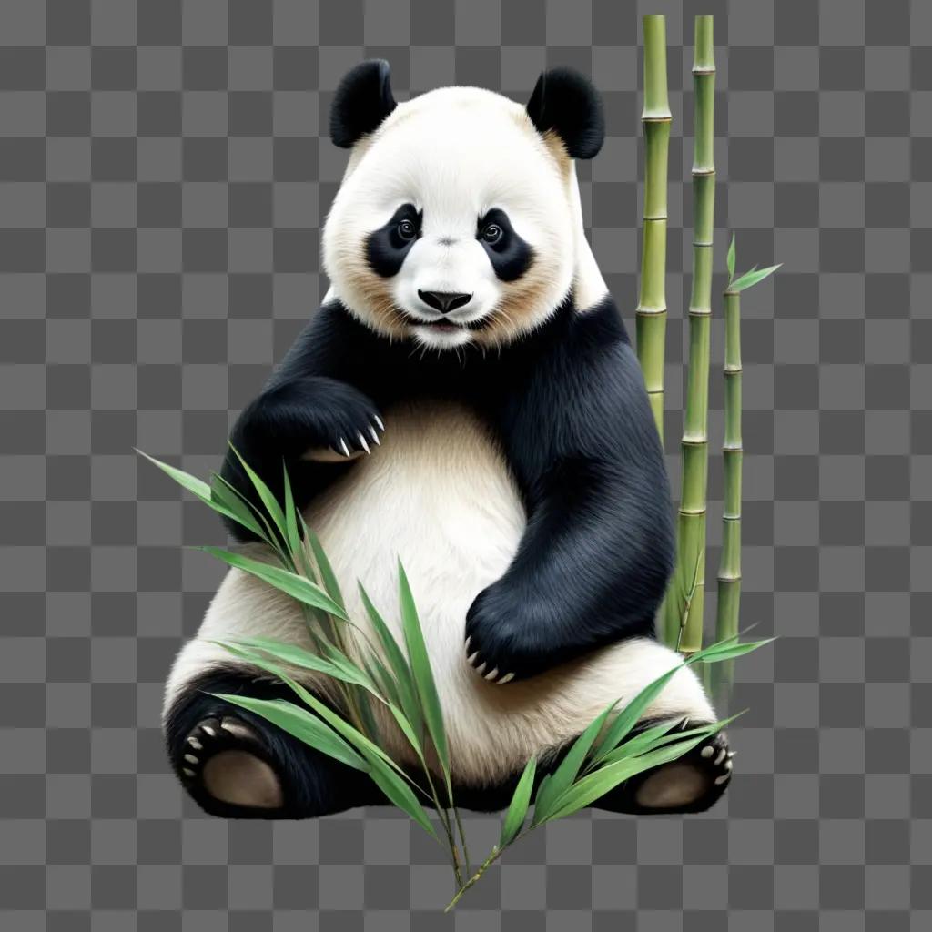 realistic panda drawing with a bamboo background