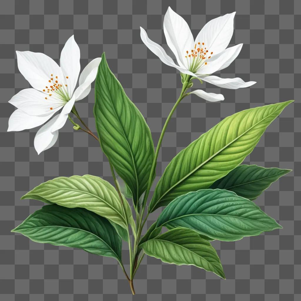 realistic plant drawing of a flower with green leaves