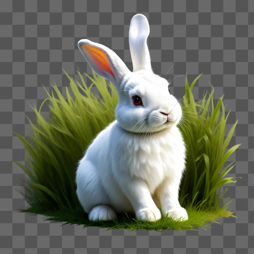 realistic rabbit drawing of a white bunny on a grassy background