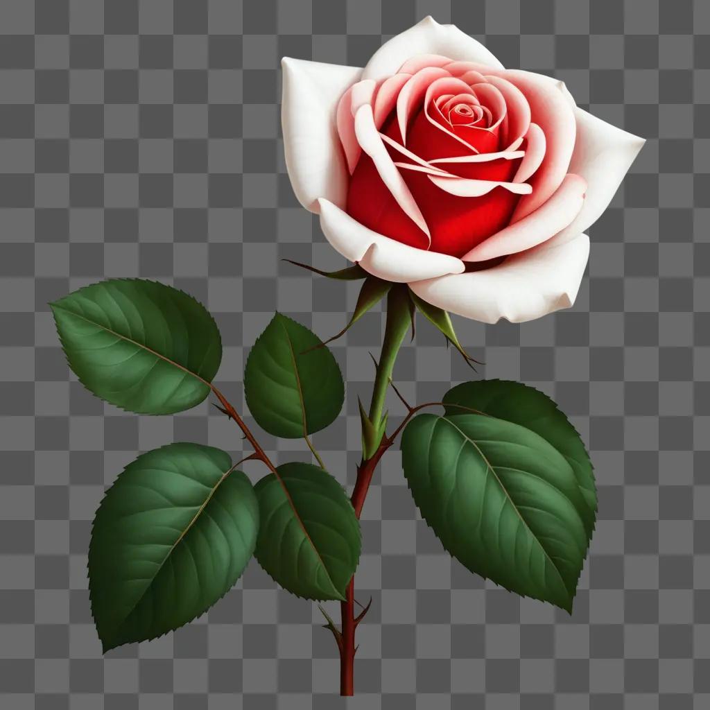 realistic rose drawing with green leaves