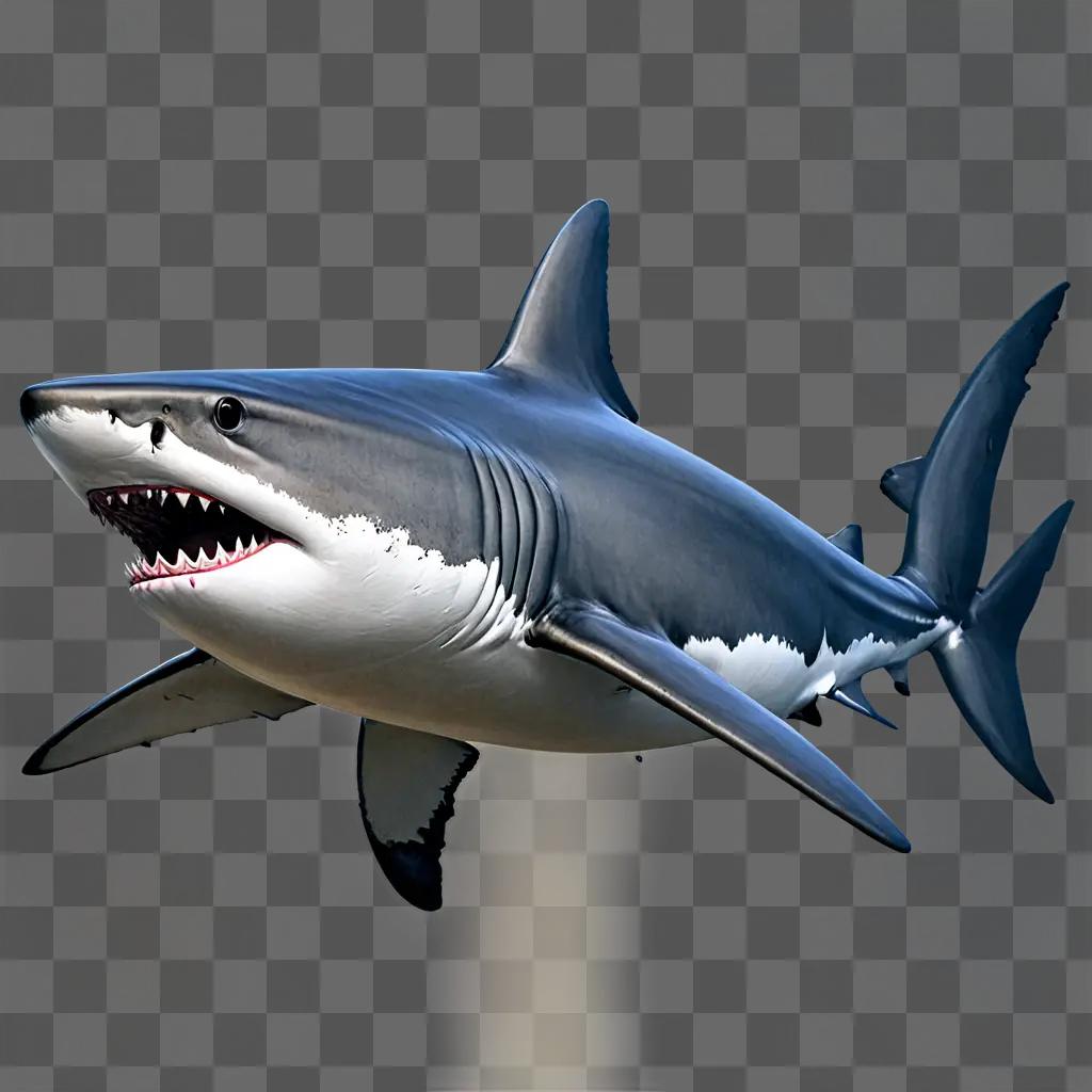 realistic shark drawing A shark is shown in a blue background