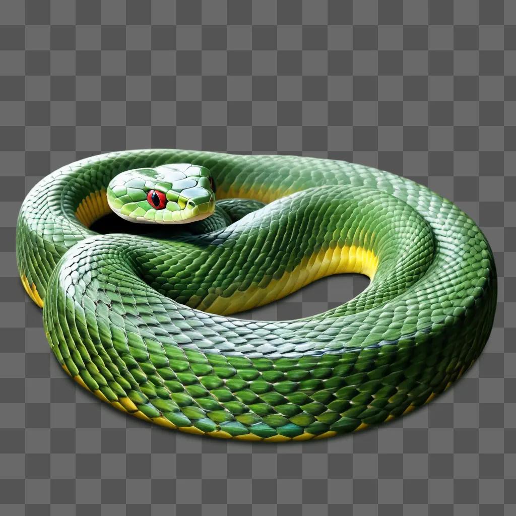 realistic snake drawing in a green and yellow color palette