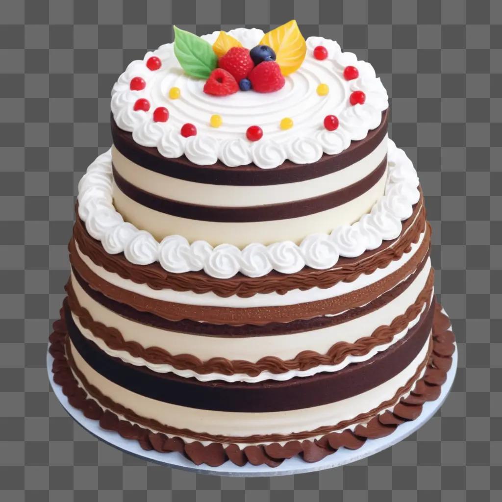 realistic three-tiered chocolate cake on a white plate