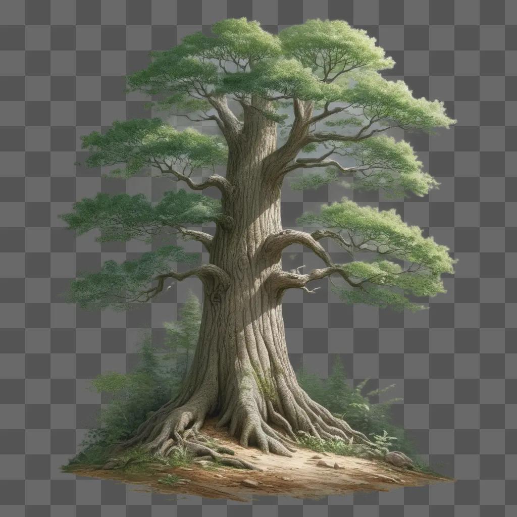 realistic tree drawing on a green background