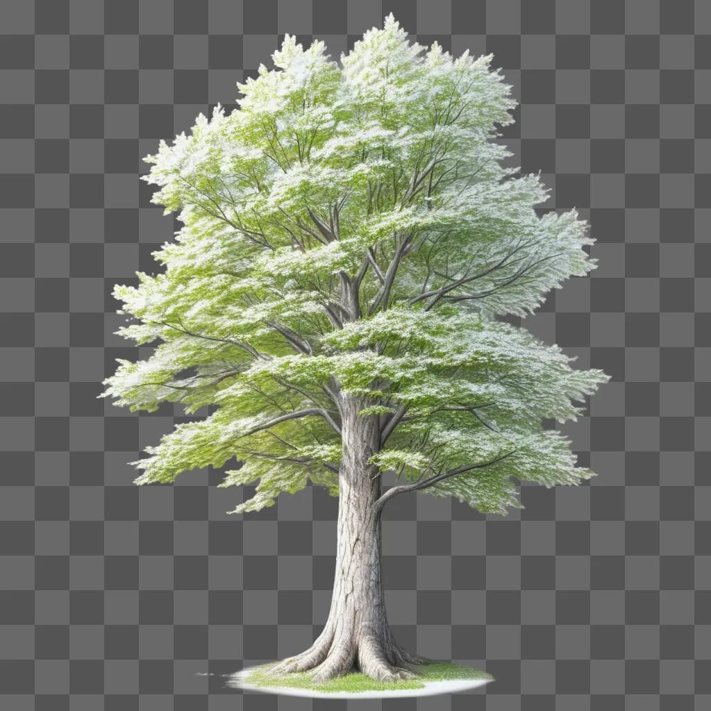 realistic tree drawing on a green background