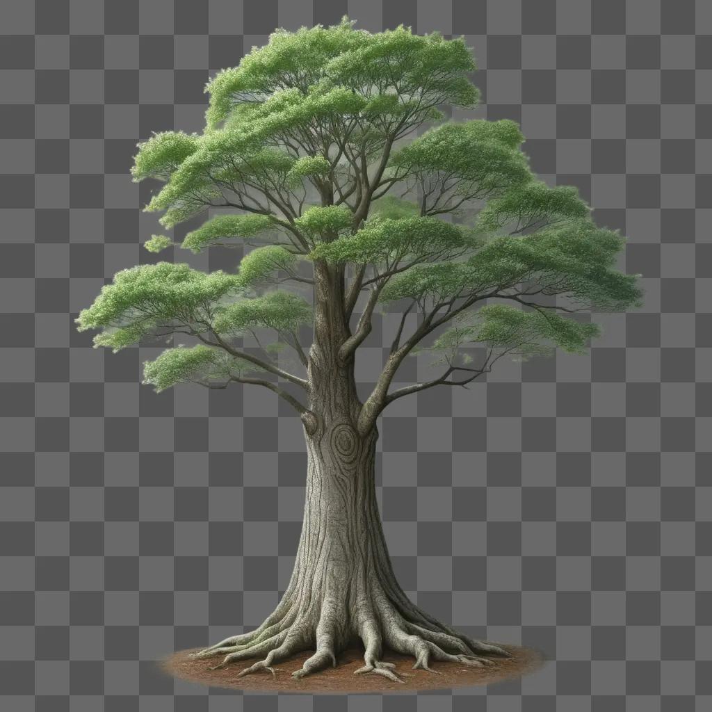 realistic tree drawing with a green trunk