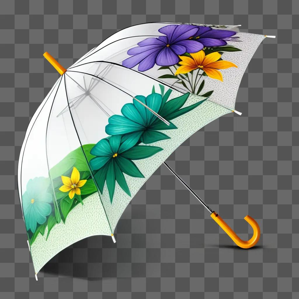 realistic umbrella drawing with purple flowers